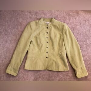 🌿☘️ Y2K Conrad C Apple Green Faux Suede Button Blazer Jacket Size 8 M EUC
